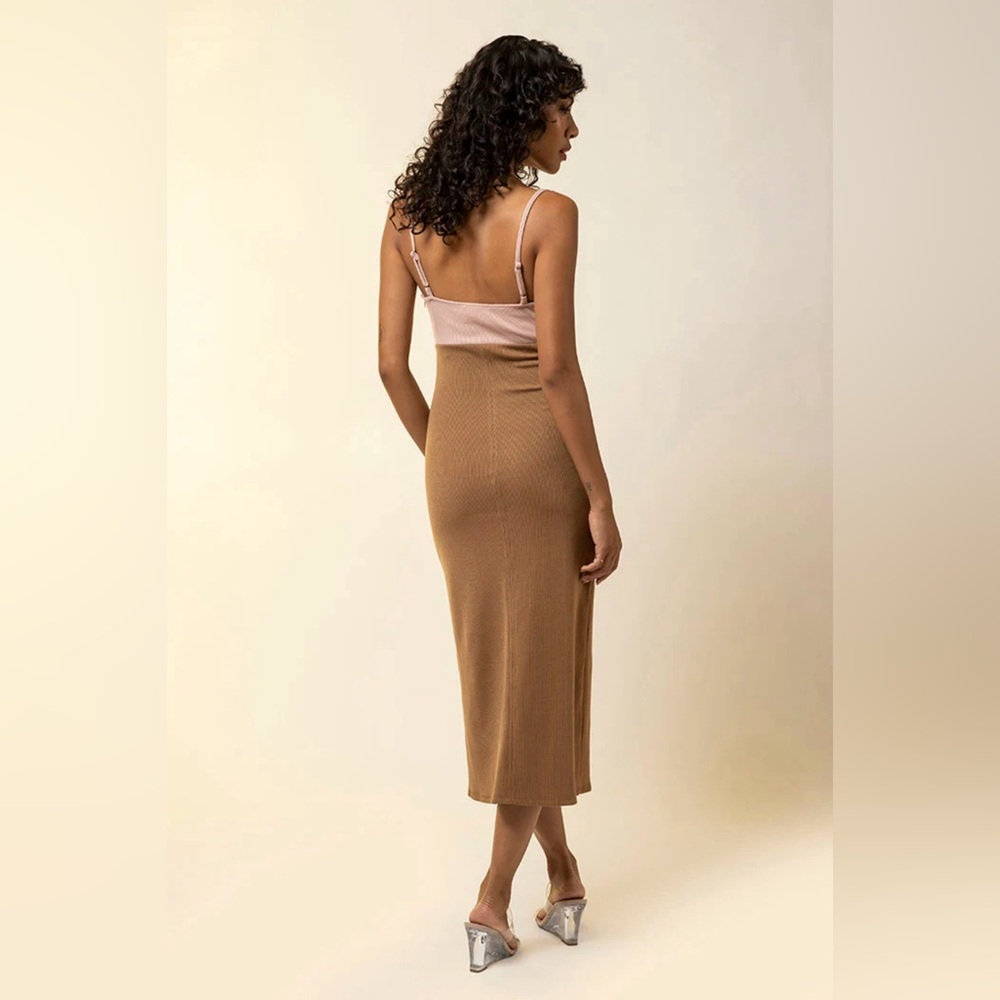 Line & Dot Maggie Dress Midi Corset Bodycon Sz Large Pink Brown Blush Combo NWT - Picture 2 of 8